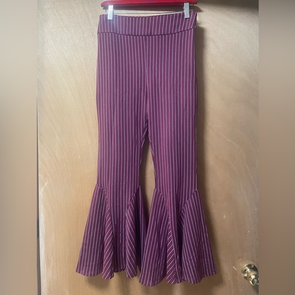 NWT Free People Burgundy Pinstriped Flares - Picture 4 of 15